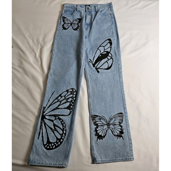 Simple Society Denim - Simple Society Denim Jeans Butterflies Size 9/29 Light Wash High Waist Wider Leg